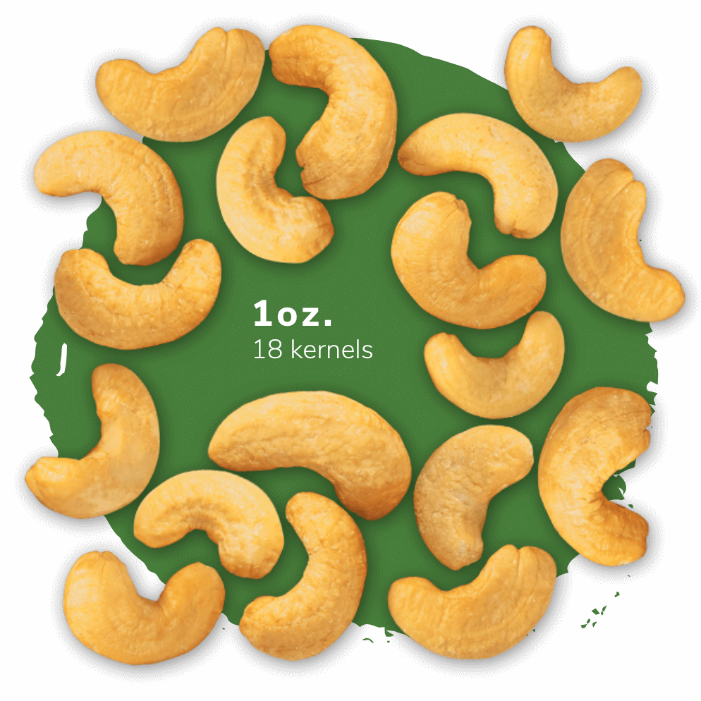 1oz. of cashews equals 49 kernels