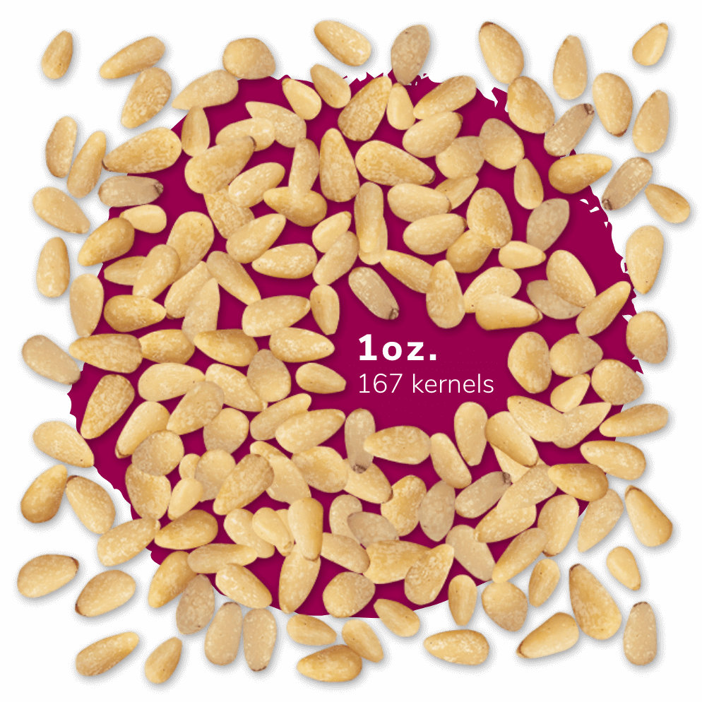 1oz. of pine nuts equals 49 kernels