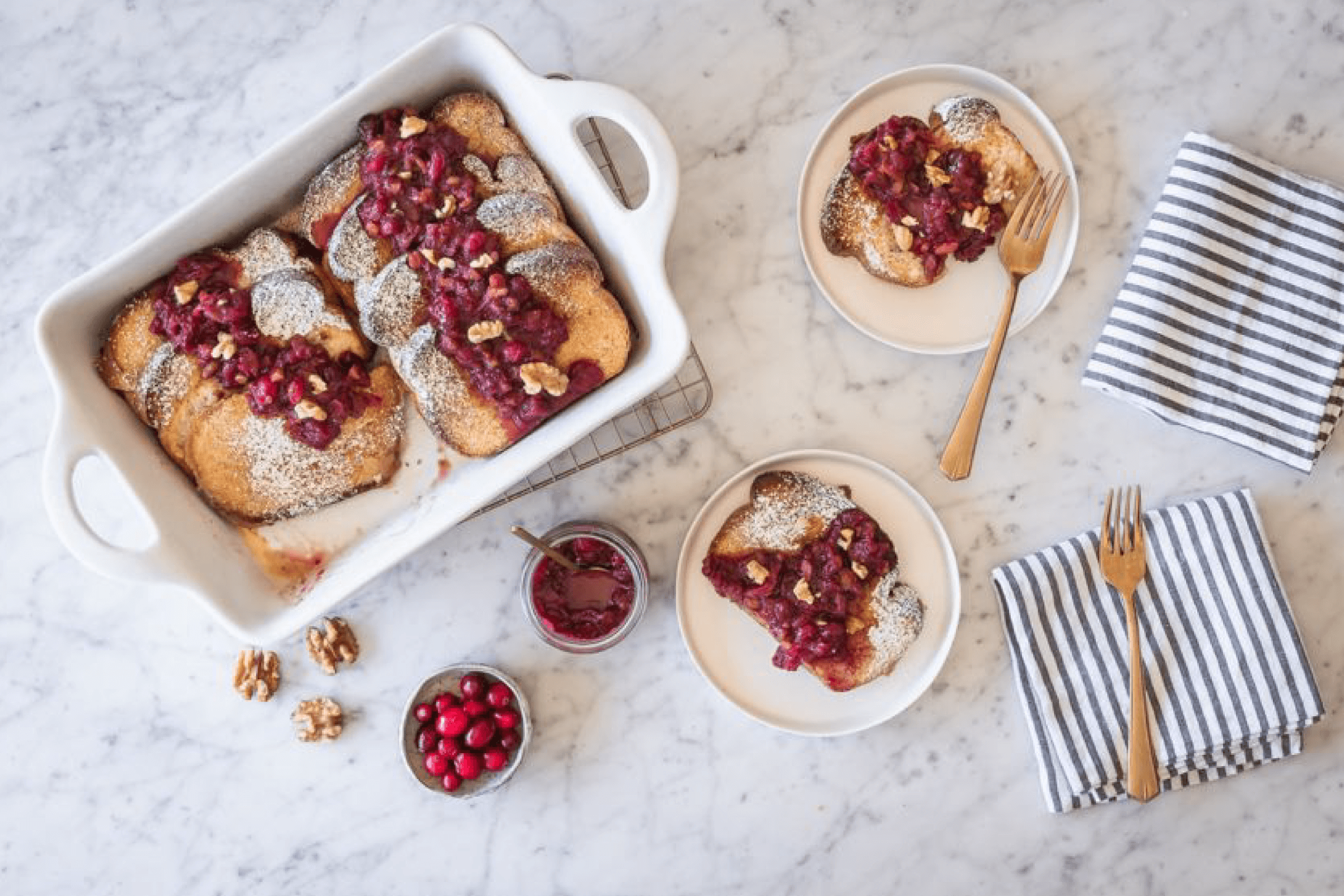 Overnight Walnut French Toast With Cranberry Walnut Ginger Compote