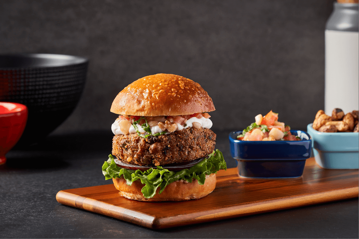 Vegetable, Rice and Nut Burgers with Tomato Salsa