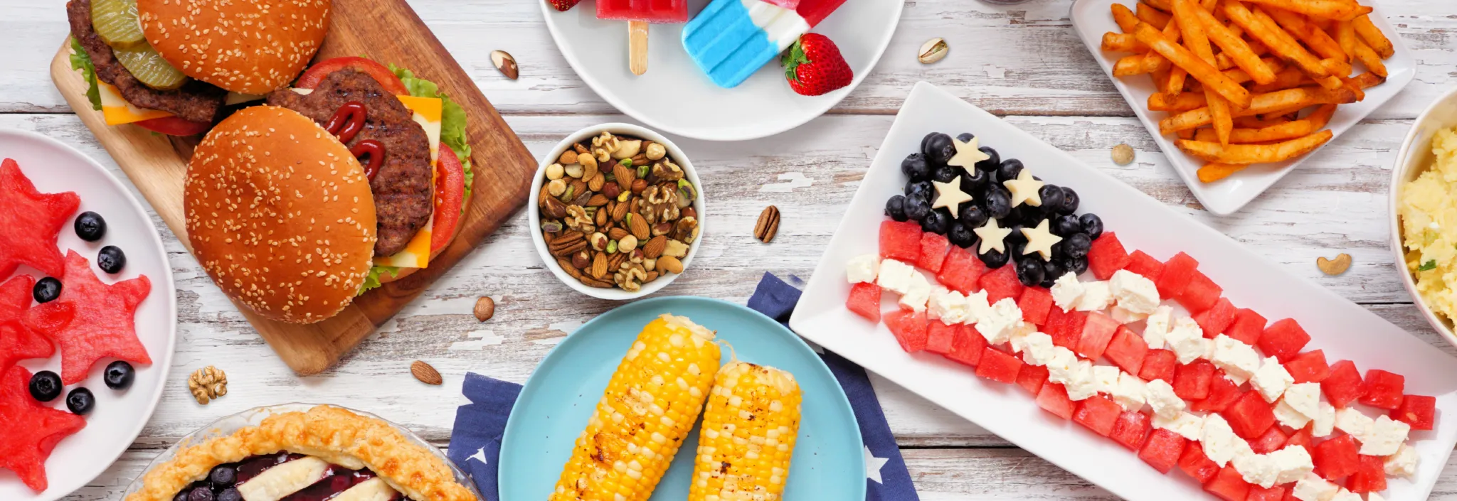 An arrangement of Fourth of July themed foods